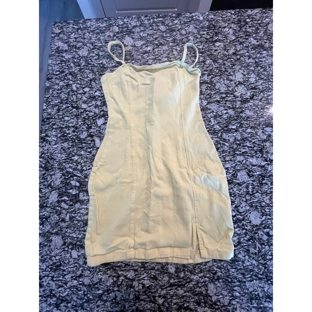 H&M Divided Yellow Denim Mini Dress Spaghetti‎ Strap Bodycon Back Zip Small